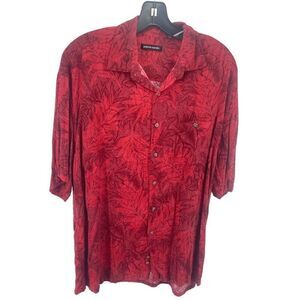 Pierre Cardin Mens Button Down Shirt Floral Tropical Short Sleeve Red Size Large